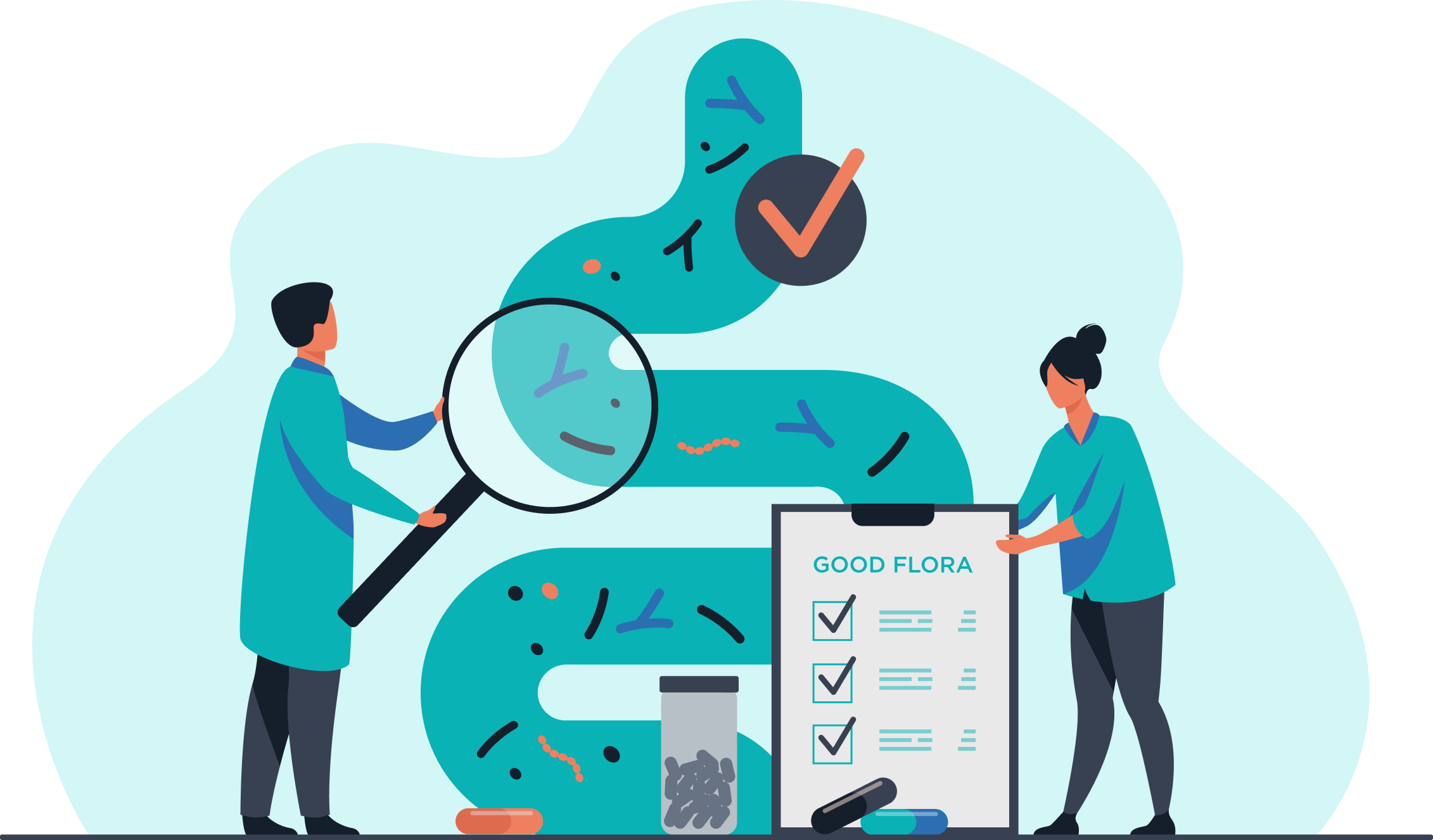 Hero illustration showing gut microbiota
